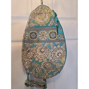 VERA BRADLEY Tennis Bag Quilted Teal w/ Floral Paisley Crossbody Sling Backpack